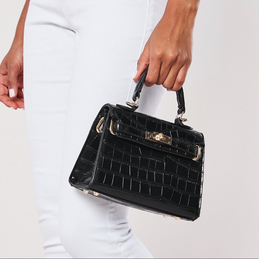 Black Croc Mini Handbag